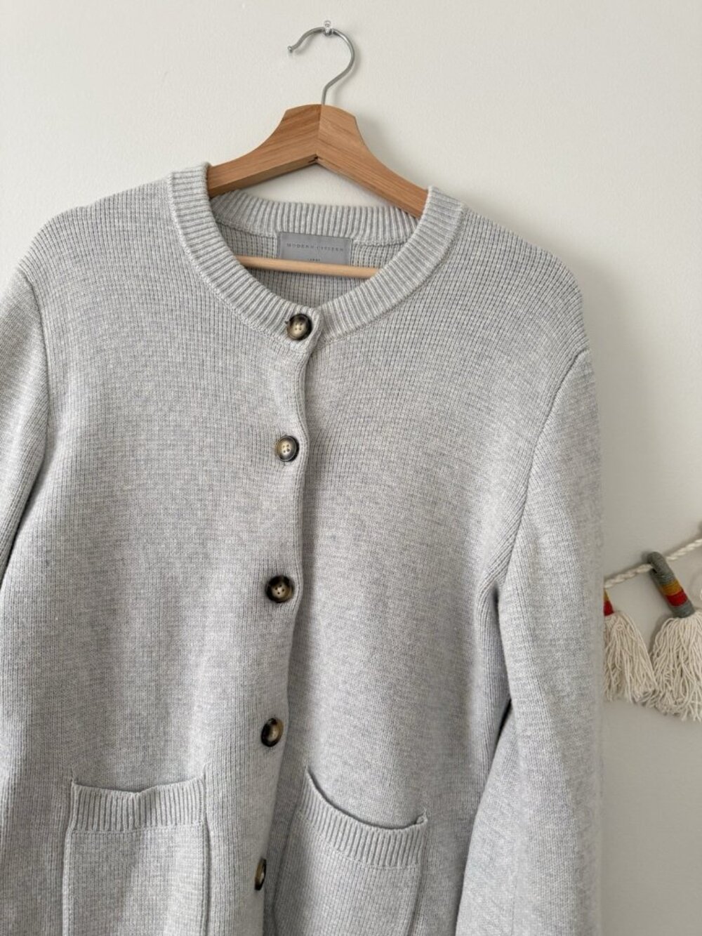 Modern Citizen Eames Organic Cotton Wool Gray Flare Sleeve Cardigan Modest L - Picture 10 of 13